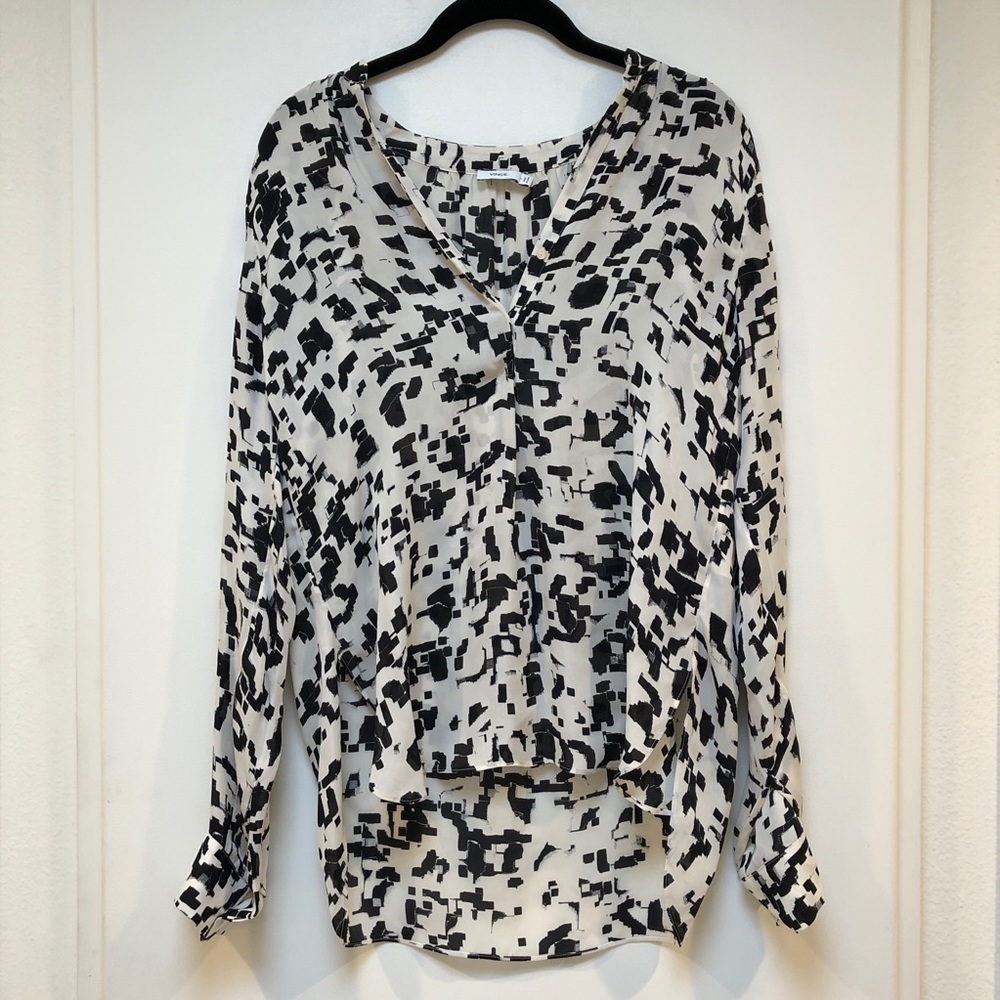VINCE Long Sleeve Black and White Print Blouse